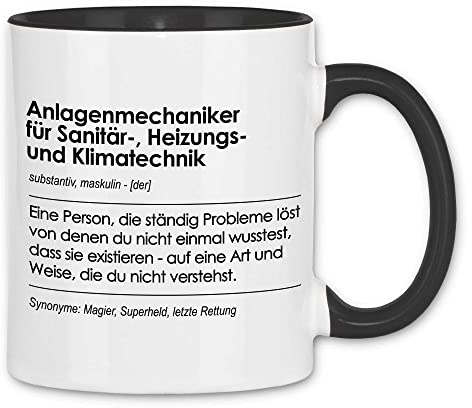 wowshirt Tasse Geschenk für Anlagenmechaniker für Sanitär- Heizungs- und Klimatechnik Definition Geburtstag Weihnachten, Farbe:White - Black