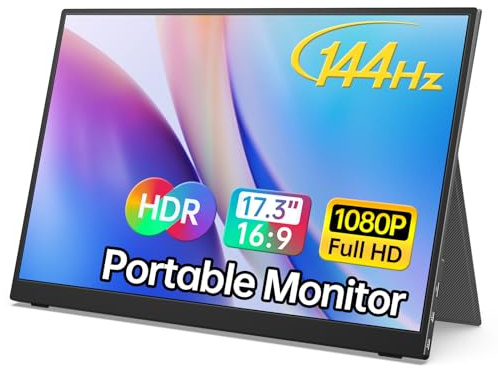 MNN 17.3 Portable Monitor 1080P FHD 144Hz Narrow Edge Laptop Monitor USB C HDMI Gaming Computer IPS HDR Screen, Travel Monitor for PC Mac Phone Xbox PS5 Switch Laptop w/Smart Cover Speakers