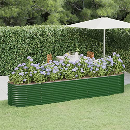 Festnight Hochbeet Metall Oval Pflanzkübel Hochbeet Grün Pflanzgefäß Gartenbeet Blumenkasten Pflanzkasten Blumenbeet Pflanzbeet für Garten 368 x 80 x 68 cm Pulverbeschichteter Stahl