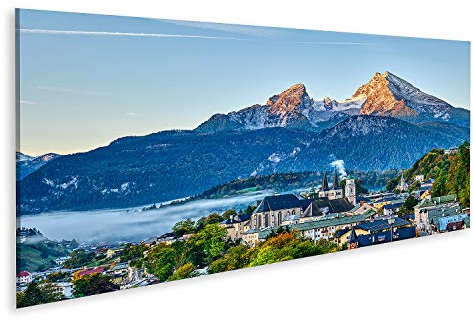 islandburner Bild auf Leinwand Berg Watzmann Stadt Berchtesgaden Bayerische Alpen Wandbild Poster Bilder 120x40cm - Panorama