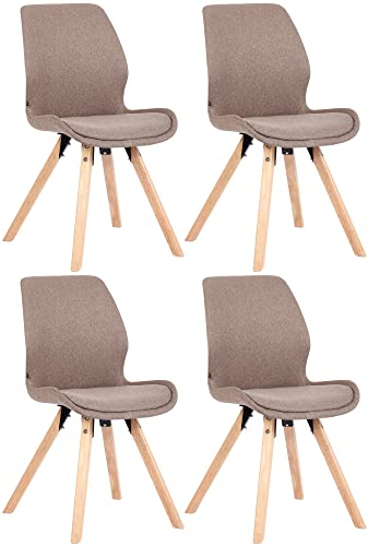 CLP 4er Set Stuhl Luna Kunststoff I Stoff I Samt I Kunstleder I Lehnstuhl mit Holzgestell, Farbe:Taupe, Material:Stoff