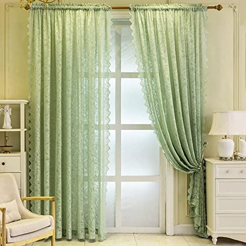 Ricemru Vorhange Spitze Grün Durchsichtig Landhaus Boho Spitzengardien Barock Blumenmuster Vorhänge Gardinen Halbtransparent Gardine Dekoschal Fensterschal für Wohnzimmer Schlafzimmer,2 Stück 140x145