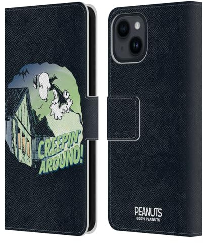 Head Case Designs Offizielle Peanuts Snoopy Vampir Spooktacular Leder-Wallet-Hülle Kompatibel mit Apple iPhone 15