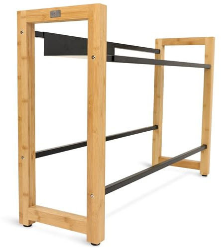 holz4home® Getränkekistenregal aus Bambus I inkl. Metallablage I Schwarze Metallstreben I Kellerregal Getränkeregal für Küche & Keller Kistenregal Getränkehalter (Schwarz, 4 Kisten - Breit)