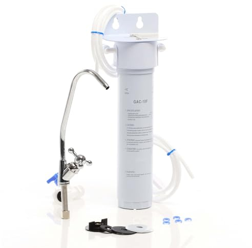 Naturewater NW-1-GAC 1 Stufen Untertisch Wasserfilter, 5 µ, Aktivkohle Granulat Filtereinsatz, Kartusche Filter, mit Schnellanschluss, Wasserhahn