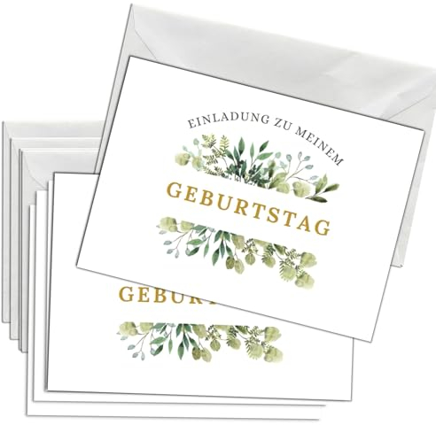Briefzauber 12x Einladungskarten mit 12x Umschlägen | Geburtstag, Geburtstagsfeier | Din A6 Set mit Einfüllhilfen | Motiv: Blumig