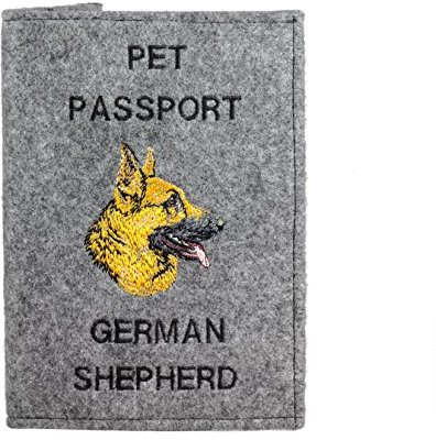 Art-Dog Hundepasshülle - Handgefertigte Filzhülle mit gesticktem Muster - Tierärztliche Reisepasshülle für Hunde - 17x12,5cm - German Shepherd