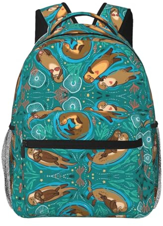 TRUKD Rucksack für Studenten, Schuljungen, verliebte Otter, Rucksack für Laptop, Taschen, Tagesrucksack, Reisen, Rucksack für Mädchen, Pastell-Lilac, Otters in Love, One size