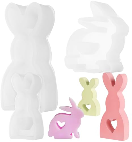 VILLCASE 3 Stück Silikonform Ostern, Gießform Ostern Silikonform Hase, 3D Kaninchen Gießform Osterne für Kerzenherstellung