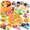 DawnReach Cuisine Enfant Ensemble,66 PCS Dinette Enfant Nourriture Accessoire Ustensile Cuisine Enfant avec Pizza,Glace,Fruits et Légumes Jouet à Couper de Jouet imitant,Jouet Garcon Fille 3 4 5 Ans