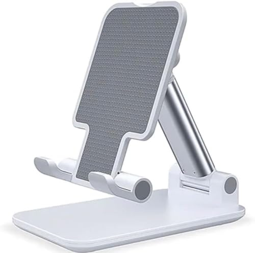 TOFINZO Foldable Mobile Phone Holder Stand Retractable Adjustable Phone Holder Cradle for iPhone 13 12 11 Pro Max X All Smartphones Adjustable Metal Desk Desktop Tablet Cell Phone Holder (Black)