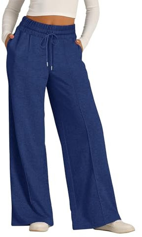 Jogginghose Damen, Breite Hosen Damen Jogginganzug Damen Set sexy Jacke Lässig Locker Palazzo Jogginghose High Waist Yoga Hosen Damen Einfarbig Lang Sporthose Mit Tasche Thermohose (A03,L)