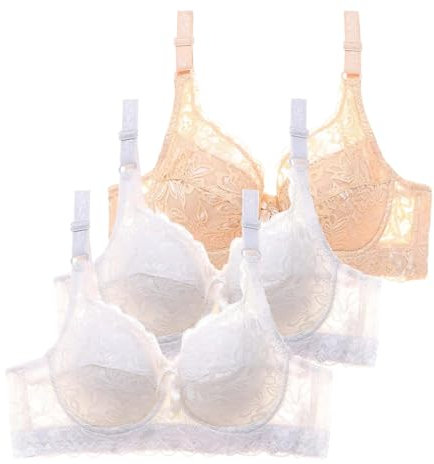 Damen-BH mit Knöpfen Vorne,Ohne Bügel,Spitzen-BH Westen Stil Unterwäsche Set, Sexy Lace Front Button Unterwäsche Ohne Weste Lace Plus Größe Frauen BH Unterwäsche (Beige, 105D)