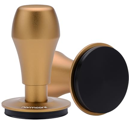 Normcore 58.5mm Coffee Tamper V4, Espresso Barista Hand Tamper, Spring Loaded Tamper With Titanium PVD Coating Flat Base, Bronze Anodized Aluminum Handle, Compatible with 58mm Espresso Machine