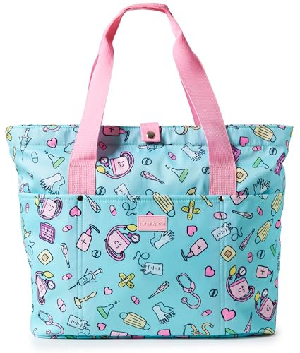 Nurse is Love Bolso Mujer Grande con Asas para Enfermera - Bolsos Tote Bag Multiples Bolsillos Para una Enfermera en Apuros | Organizador, Guarda Tijeras Enfermeria, Regalos, Tcae Accesorios