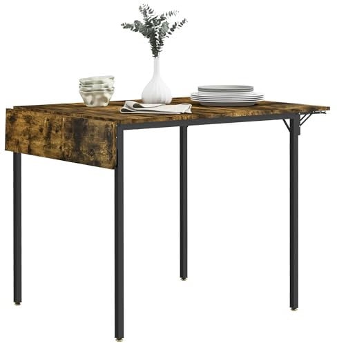 HOMCOM Mesa de Comedor Plegable Mesa de Cocina Extensible con 2 Solapas Rectangular Estilo Industrial para Espacios pequeños, Mesa Plegable para 2-4 Personas, marrón rústico