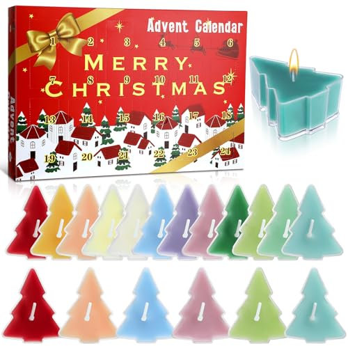24 Tage Weihnachtsbaum Kerze Adventskalender 2024 Duftkerzen Geschenk für Erwachsene Frauen Duft Wachskerzen Weihnachten Countdown Geschenk für Familie Freund Zuhause Indoor Urlaub Dekoration