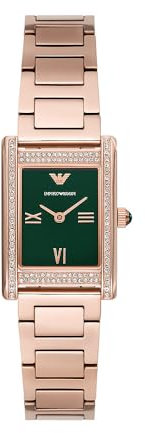 Emporio Armani Orologio da donna, cassa rettangolare da 22 mm, movimento al quarzo a due lancette con cinturino in acciaio o in pelle, 22 mm, Tono oro rosa