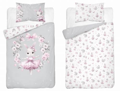 Kinderbettwäsche 100x135 cm aus 100% Baumwolle Weich und farbenfroh | Bettwäsche Kinder Perfekt für Mädchen und Jungen | Hochwertig und pflegeleicht Baby Bettwäshe mit Reißverschluss | Kaninchen