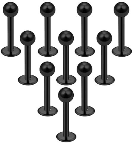 Besyvvin 10stk Lippenpiercing Labret Schwarz Stecker 10mm Chirurgenstahl Piercing Helix Tragus Lippe Knorpel Stud
