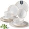 GBHOME Service de table pour 4 personnes, 12 pièces en grès – Assiettes et bols en relief fabriqués à la main, vernis réactif, passe au lave-vaisselle et au micro-ondes
