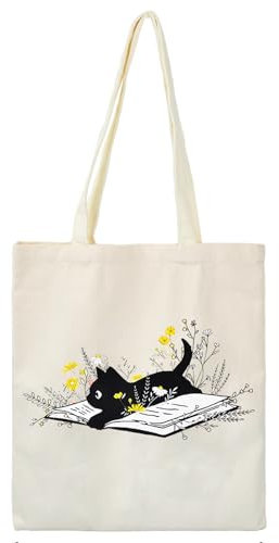 lurora2021 Geschenke für Katzenliebhaber Tote Bag Baumwolltasche Katzenmotiv Stoffbeutel Bedruckt Funny Cats Einkaufsshopper Tote Bag Aesthetic Geburtstag Geschenke Lehrer Geschenk für Frauen