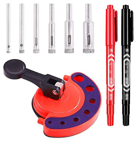 Qerwsdty Hole Saw Guide Jig Fixture Hole Saw Vacuum Suction Base with Diamond Drill Bits Hollow Core Drill Bit and 2 Marker Pens