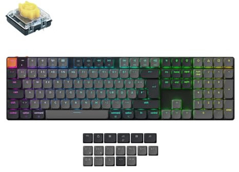 Keychron K5 Version 2 QMK Kabellose Mechanische Tastatur, DE-ISO 100% Layout Full Size QMK Bluetooth 5.2 Hot-Swap Low-Profile Banana Switches RGB Kompatibel mit Mac Windows Linux