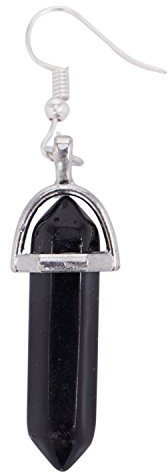 Pqahffowr Fashion Natural Alloy,Plastic Hexagonal Edge Energy Column Temperament Pendant Earrings for Women Black