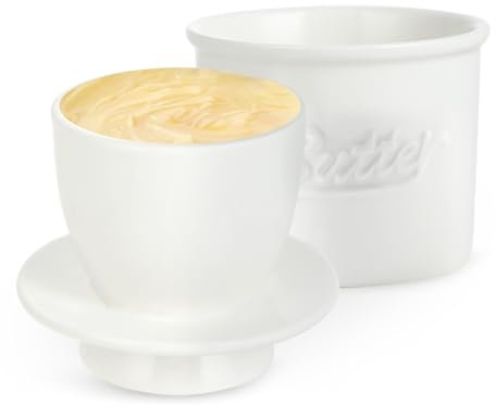 Mantequera - French Butter Crock - Mantequillera de Cerámica, Material de Alta Calidad, Mantiene la Mantequilla Fresca y Untable, Ideal para Desayuno y Cocina(Blanco)