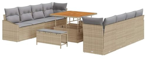 vidaXL Garten-Sofa-Set 11 pcs Beige und Hellgrau 100 x 100 x 71 cm, Garten- und Terrassen-Sofa, modernes Modul-Sofa, verstellbares, platzsparendes Design für stylische Außenmöbel