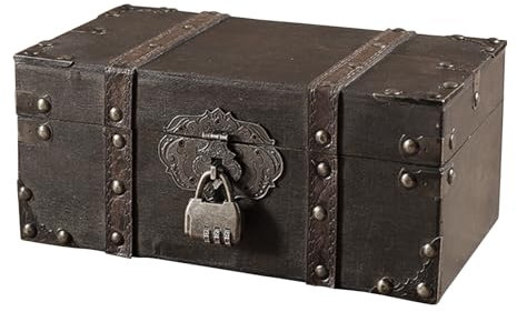 QINGYIWL Vintage Schatztruhe Holz Klein 26 x 15 x 11.5cm Schatzkiste mit Schloss, Piraten Schatztruhe Klein zur Aufbewahrung und Dekoration, Holztruhen Schatzkiste für Kindergeburtstag Schatzsuche