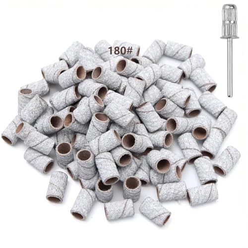 Funalix Juego de 100 brocas de lijado, con puntas de mandril, para manicura, uñas acrílicas, uñas de gel, pedicura (blanco 180 grano)