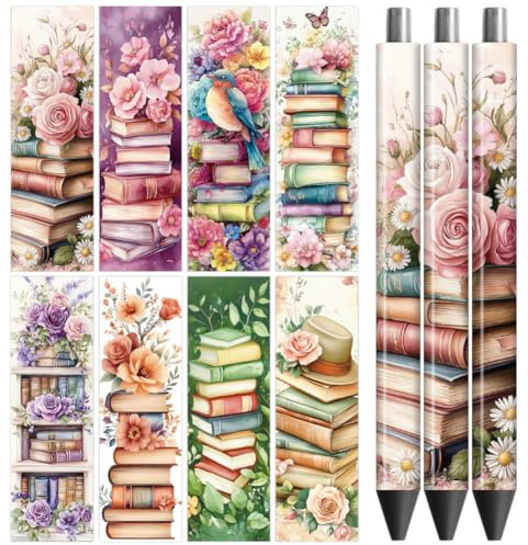 Peacoblue 48 Stück Transferaufkleber,Stack of Books UV DTF Pen Wraps | Wasserfeste DIY Stiftaufkleber für Standard Stifte, Personalisierte Bastelprojekte für Schule, Büro, Lehrer und Kreative