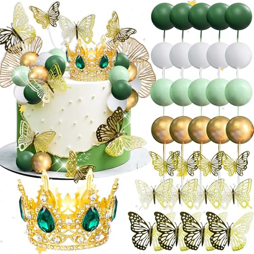 Grüne Kugeln Kuchentopper Prinzessin Kuchendeko Diadem Krone Geburtstagsdeko für Geburtstagsfeierbedarf