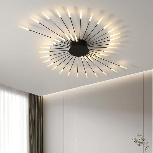 minifair LED-Deckenleuchte,42 Köpfe dimmbar halbbündige Deckenbeleuchtung,schwarze Kronleuchter Deckenleuchten für Kinderzimmer,Schlafzimmer,Wohnzimmer,Esszimmer,Büro,3000K–6000K mit Fernbedienung