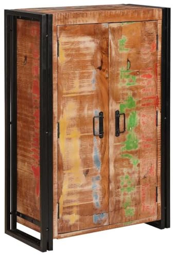 vidaXL Highboard mit Türen Braun Massives recyceltes Holz und Metall, Wohnzimmer Hochboard, rechteckig mit viel Stauraum, modernes Möbel, vielseitiger Schrank, praktische Vitrine