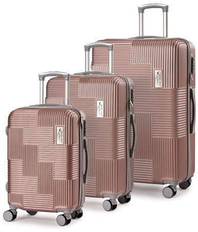 ESKASI Kairo Kofferset 3-teilig – Stoßfeste Hartschalen mit 4X 360° Doppelrollen, sicherem Kombinationsschloss – strapazierfähig & flexibel, Teleskopgriff, abteilbarer Innenraum (Rosegold)