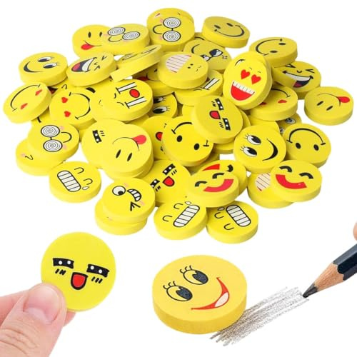 CEJAS 60 Stück Lachgesicht Radiergummi, Kinder Smiley Radiergummi, Radiergummi Set Für Kinder, Emoji Kinder Radiergummi, Geeignet Als Geschenk Für Kinder, Geeignet Für Bleistifte