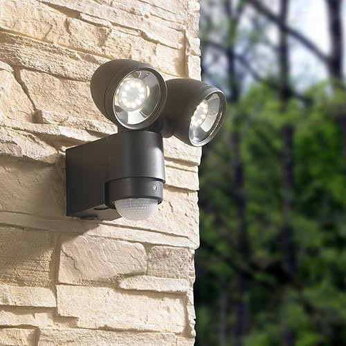 MeLiTec LED Außenwandstrahler mit Bewegungsmelder, Anthrazit, 2 LED Spots, 4000K neutralweiß, IP44, Außenwandlampe, Wandleuchte, Garten, Terrasse & Einfahrt, 127-2