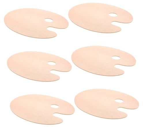 Palette de Peinture 6 Pièces en Bois Ovale, avec Trou Pouce | Aquarelle et Huile, Nettoyage Facile, Texture Beige, Usage Polyvalent pour Artistes et Loisirs Créatifs