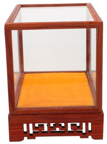 SOLUSTRE Boîte D'exposition en Verre et Présentation D'objets de Collection avec Base en Bois Design Transparent pour Affichage D'antiquités pour Décoration Intérieure