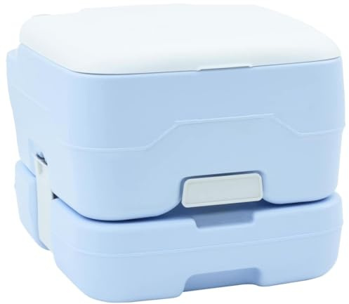 Campingtoilette tragbar 41,5 x 36,5 x 30 cm Blau Weiß Camping WC mit Spüldüse und Pumpe für Outdoor Reisen