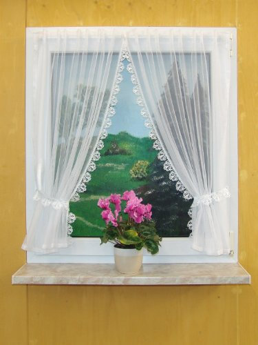 Gardinen-Portal Scheibenraffgardine mit Spitze und Schlaufenband 906140515999 incl. Raffhalter (100 x 100 für Dekobreite 80-100 cm)