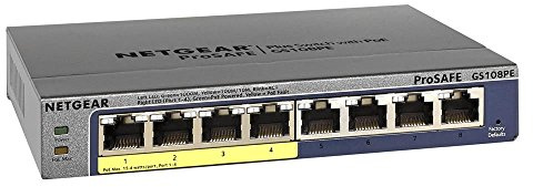 NETGEAR GS108PE PoE Switch 8 Port Gigabit Ethernet LAN Switch Plus mit 4 Port 53W (Managed Netzwerk Switch PoE, IGMP, QoS, VLAN, lüfterlos, ProSAFE Lifetime-Garantie)