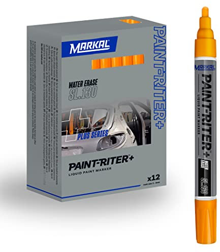 Markal 31202026 SL. 130 naranja neón, 31202026 2 – 4 mm, marcador de tiza líquida soluble en agua, punta de bala, naranja fluorescente (Pack de 12)