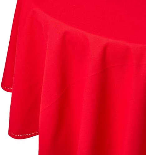 Homescapes Rote Tischdecke rund mit Hohlsaum aus 100% Baumwolle 178 cm, rundes Tischtuch, waschbar & pflegeleicht