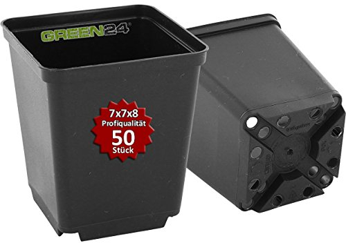 GREEN24 50 Stück Pflanztöpfe Pro als Vierecktopf 7x7x8 cm Anzuchttöpfe Pflanztöpfe Blumentöpfe