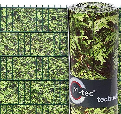 M-tec Print ® Bedruckte PVC Zaunstreifen Thuja Hecke: Sichtschutzstreifen für 9 Reihen im Zaunfeld. inkl. 18 Klemmschienen - SIE KAUFEN Hier DIREKT BEIM Hersteller -