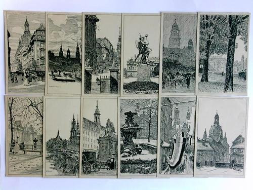 12 Postkarten mit Motiven von Dresden, nach Zeichnungen von Fritz Beckert